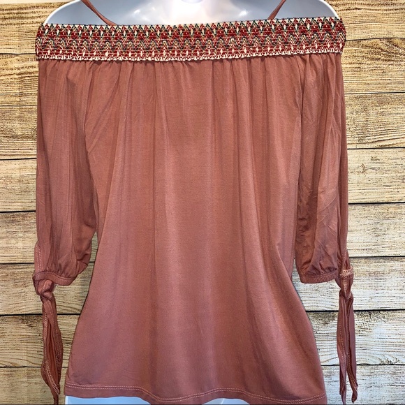 BOHO Pink Over Shoulder Strapless Shirt SM - Picture 2 of 5